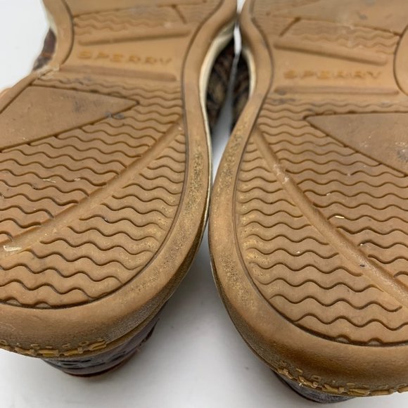 SPERRY TOP SIDER Genuine Leather Brown Houndstooth Loafers Boat Shoes Flats sz 8 - Picture 12 of 16